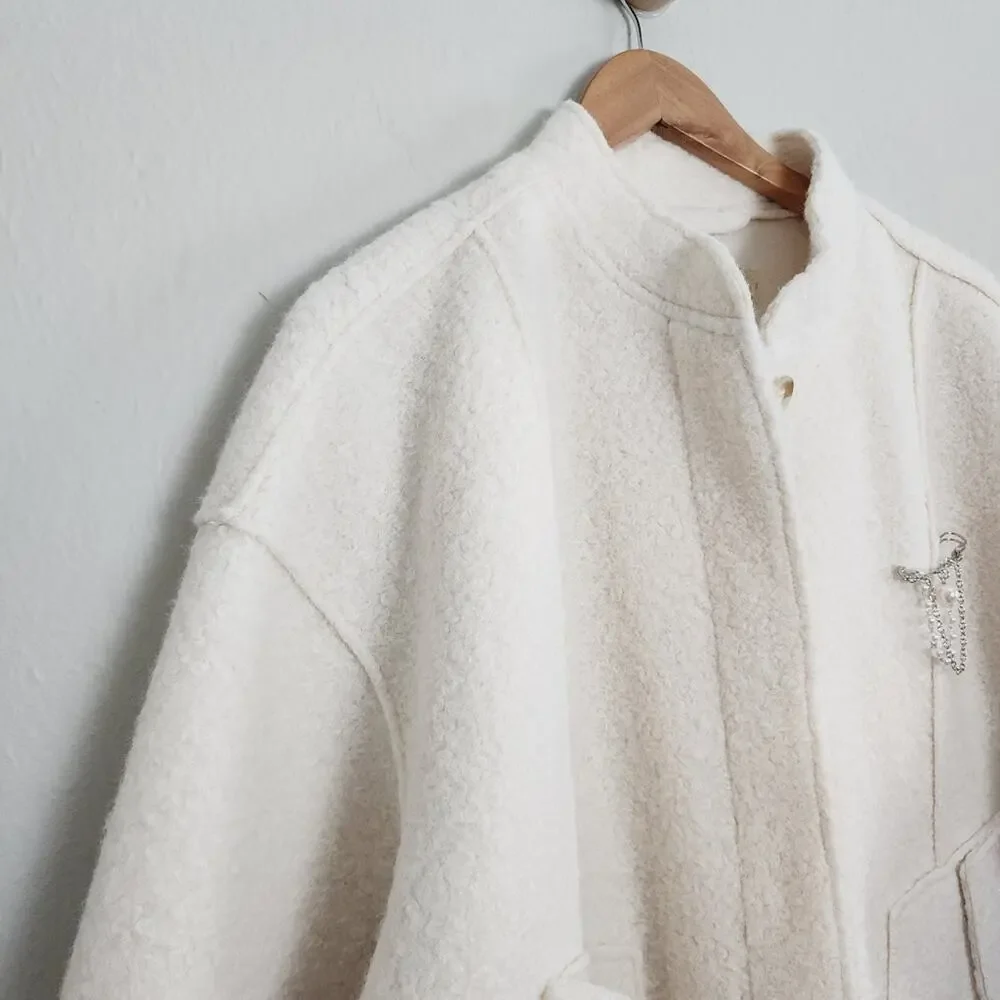 Free People NWT Ivory Willow Brooch Embellished Bomber Jacket Medium
